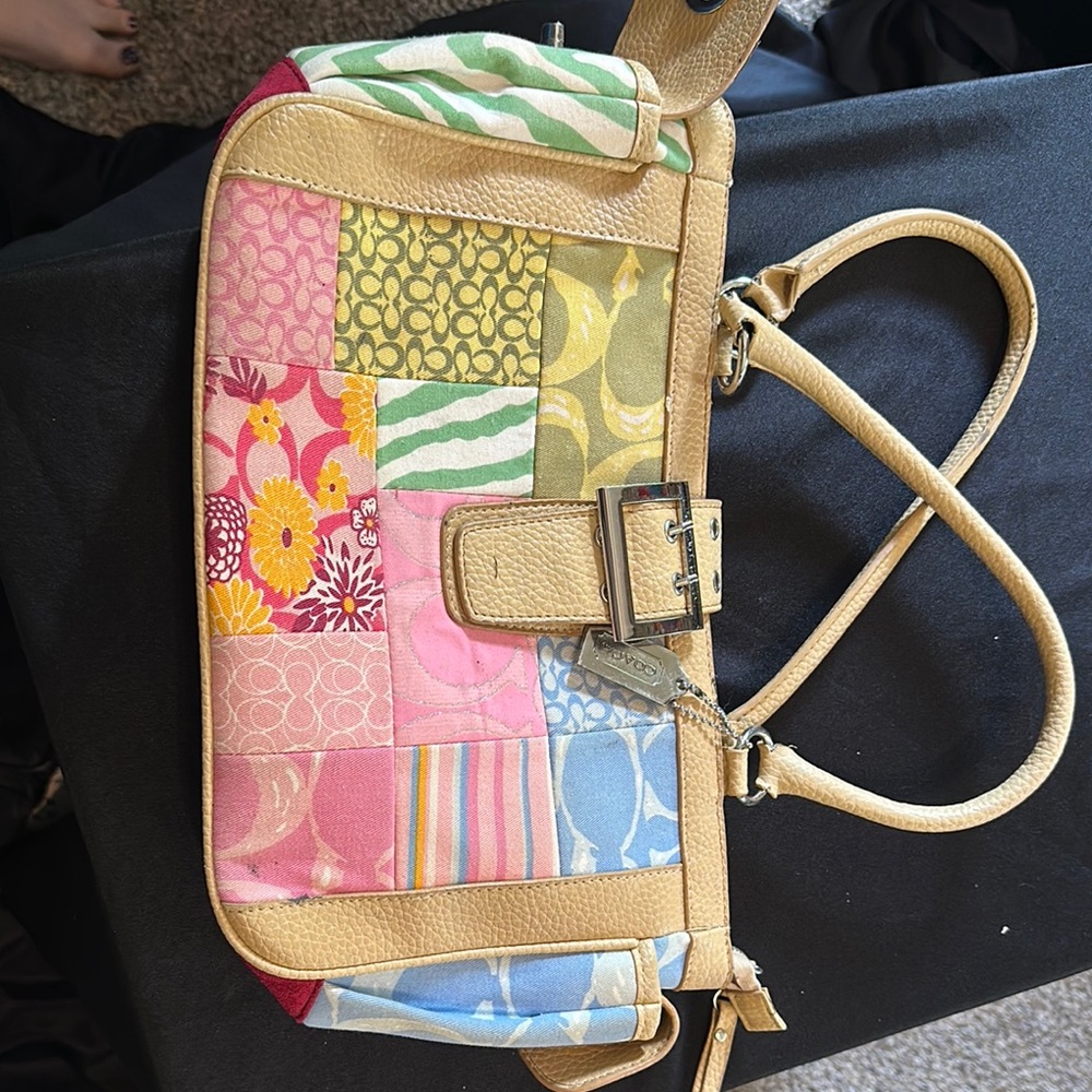 Coach Yellow and Pink Patchwork Shoulder Bag